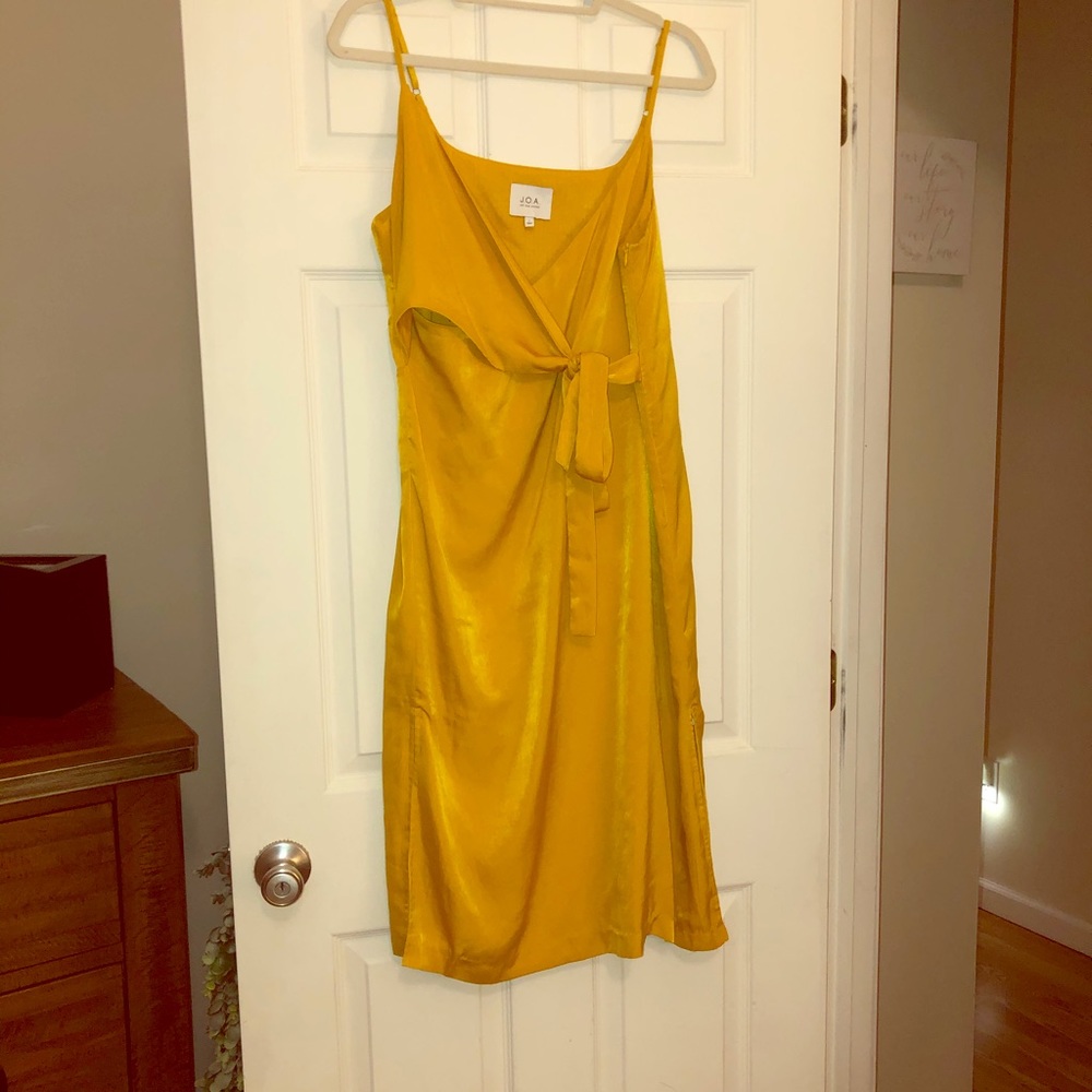 Yellow Satin front wrap cocktail dress